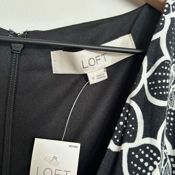 Loft Black and White Flutter Floral Wrap Dress - Picture 6 of 9